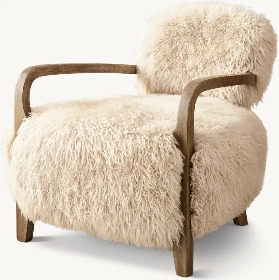 Fauteuil Meursault en cuir et bois massif, vue 4 sur 5