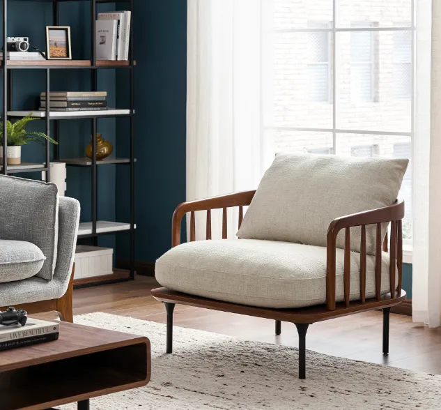 Fauteuil Nozeroy en tissu et bois massif, vue 4 sur 5