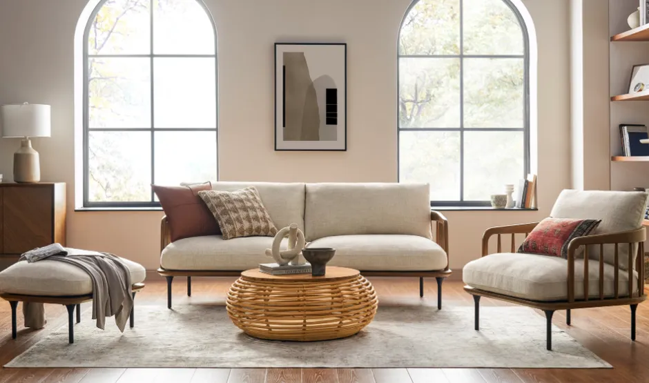 Fauteuil Nozeroy en tissu et bois massif, vue 5 sur 5