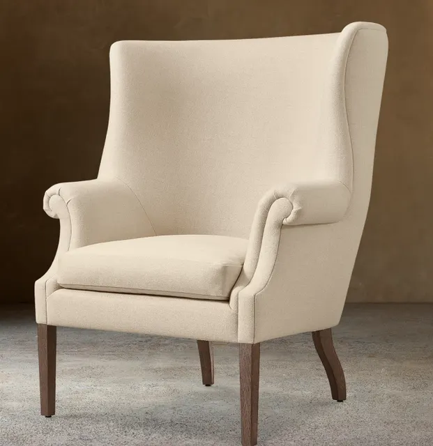 Fauteuil Peille en lin et chêne crème — fauteuils