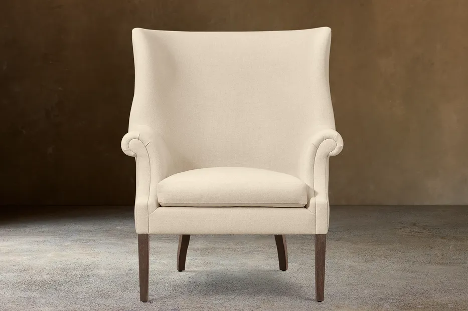 Fauteuil Peille en lin et chêne crème, vue 2 sur 4