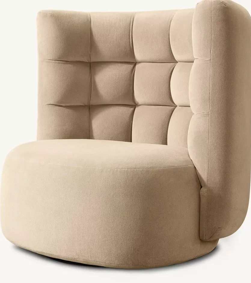 Fauteuil pivotant Aubenas en velours beige, vue 2 sur 4