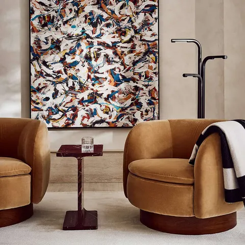 Fauteuil pivotant Avallon en velours et noyer — fauteuils