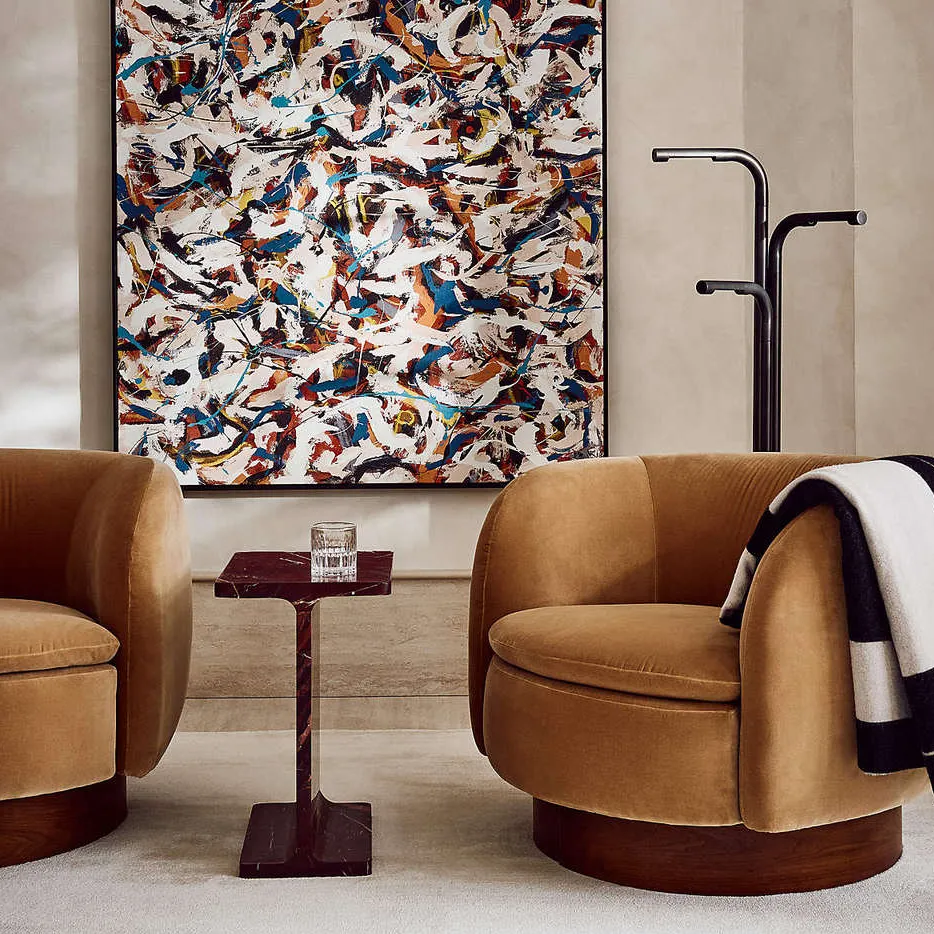 Fauteuil pivotant Avallon en velours et noyer, collection fauteuils ELWOOD HOME