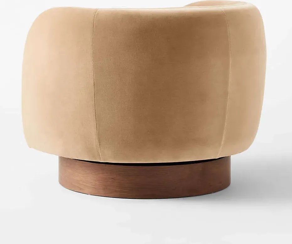 Fauteuil pivotant Avallon en velours et noyer, vue 5 sur 6