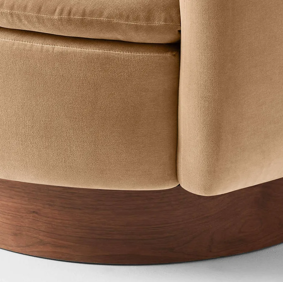 Fauteuil pivotant Avallon en velours et noyer, vue 6 sur 6