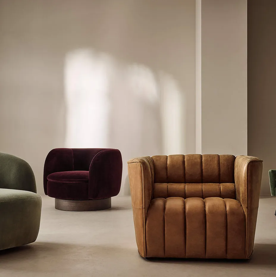 Fauteuil pivotant Chablis en velours, vue 3 sur 6