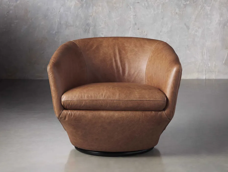 Fauteuil pivotant Étretat en cuir, vue 3 sur 4