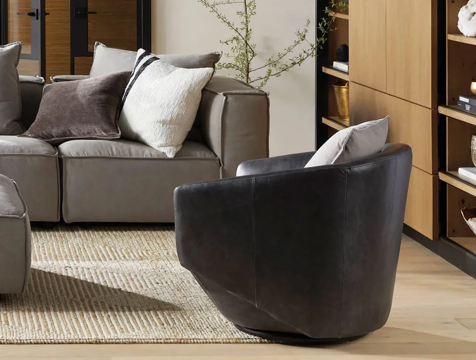 Fauteuil pivotant Étretat en cuir, vue 4 sur 4