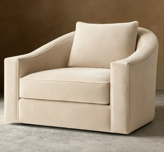 Fauteuil pivotant Saorge en velours crème, collection fauteuils ELWOOD HOME