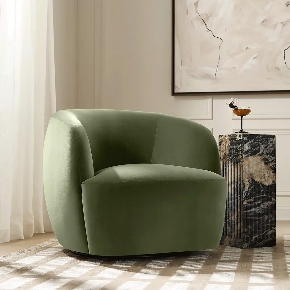 Fauteuil pivotant Tonnerre en velours vert, vue 2 sur 6