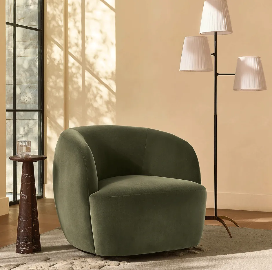Fauteuil pivotant Tonnerre en velours vert, vue 3 sur 6