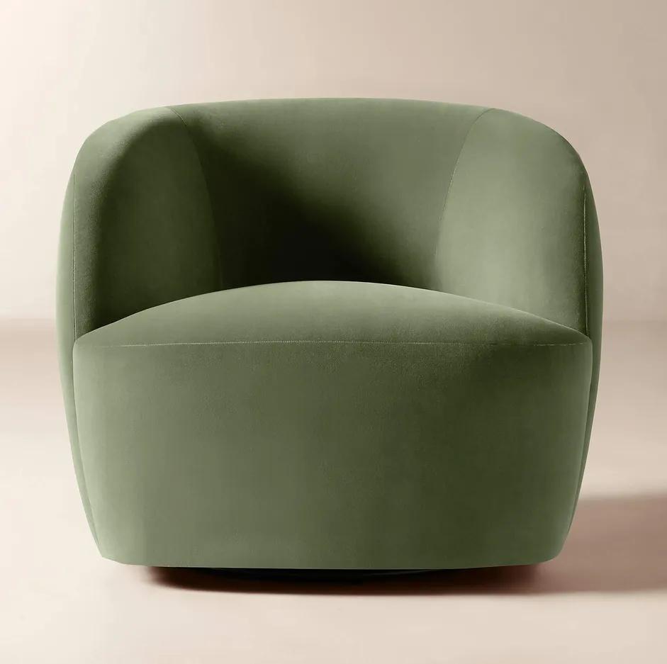 Fauteuil pivotant Tonnerre en velours vert, vue 4 sur 6