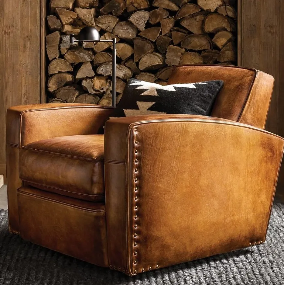 Fauteuil pivotant Uzès en cuir, collection fauteuils ELWOOD HOME