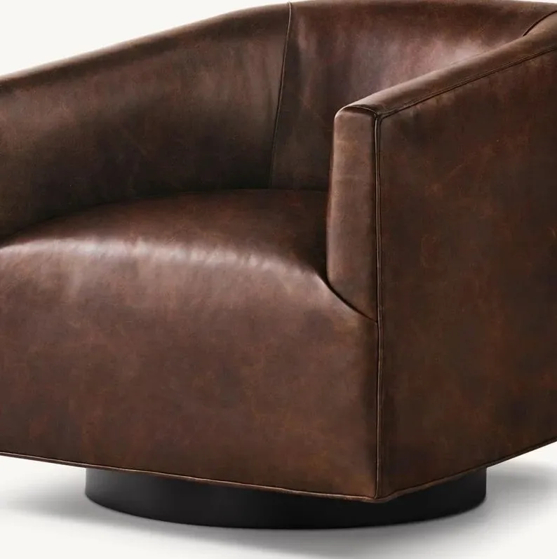 Fauteuil pivotant Vence en cuir, vue 3 sur 4