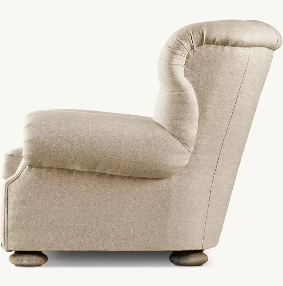 Fauteuil Quimper en cuir beige, vue 2 sur 4