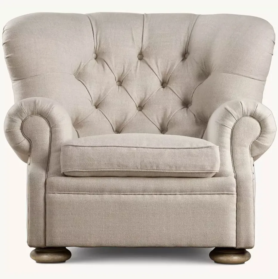 Fauteuil Quimper en cuir beige, vue 3 sur 4