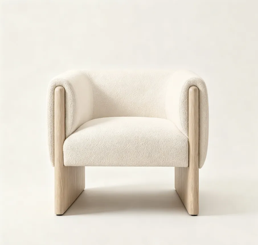 Fauteuil Saillans en tissu bouclé et chêne blanc, collection fauteuils ELWOOD HOME
