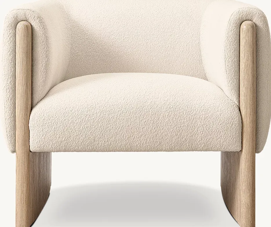 Fauteuil Saillans en tissu bouclé et chêne blanc, vue 3 sur 6
