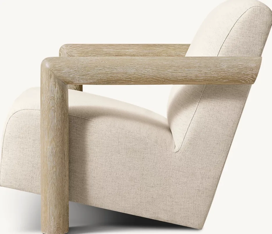 Fauteuil Sauve en lin et chêne blanc, vue 3 sur 4