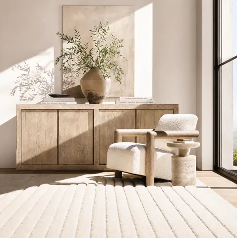 Fauteuil Uzès en tissu crème — fauteuils