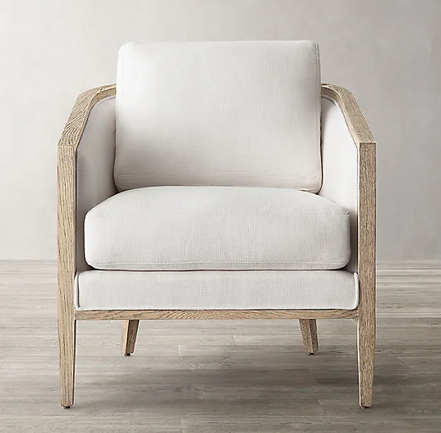 Fauteuil Vannes en tissu et chêne, vue 4 sur 5