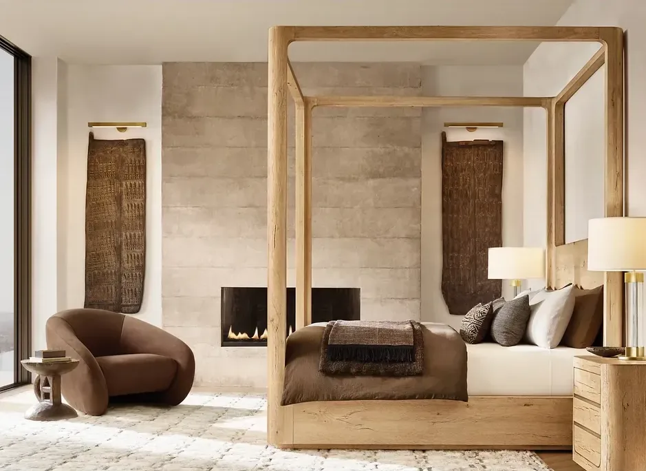 Lit à baldaquin Chanaz en bois massif king size, collection lits ELWOOD HOME