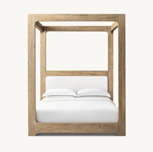 Lit à baldaquin Nyons en tissu et chêne king size — lits