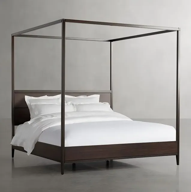 Lit à baldaquin Seillans en placage de chêne king size — lits