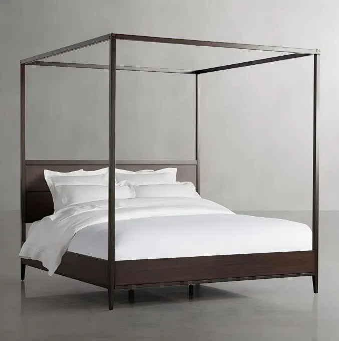 Lit à baldaquin Seillans en placage de chêne king size, collection lits ELWOOD HOME