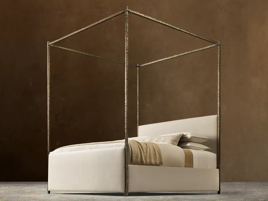 Lit à baldaquin Uzès en tissu crème king size, vue 4 sur 6