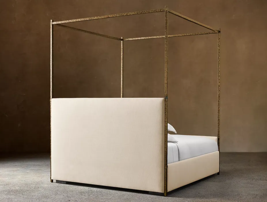 Lit à baldaquin Uzès en tissu crème king size, vue 5 sur 6
