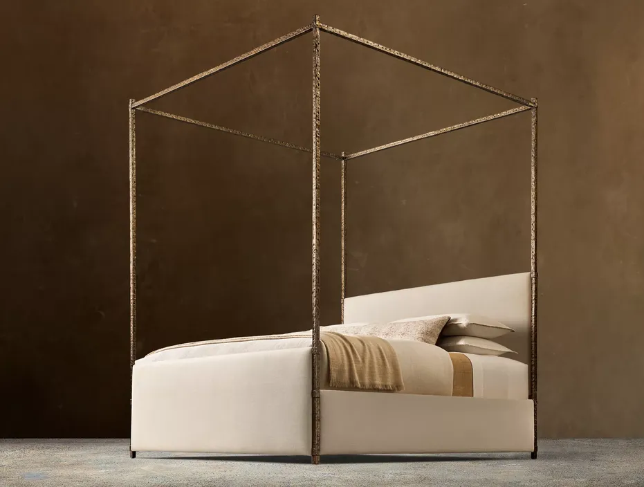 Lit à baldaquin Uzès en tissu crème king size, vue 6 sur 6