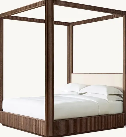 Lit à baldaquin Vauvert en tissu et placage de chêne king size — lits