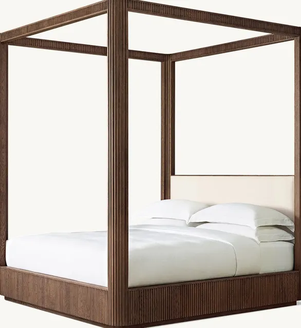 Lit à baldaquin Vauvert en tissu et placage de chêne king size — lits
