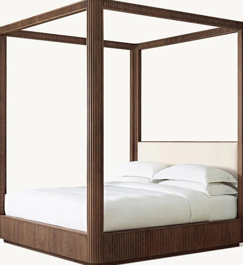 Lit à baldaquin Vauvert en tissu et placage de chêne king size, collection lits ELWOOD HOME