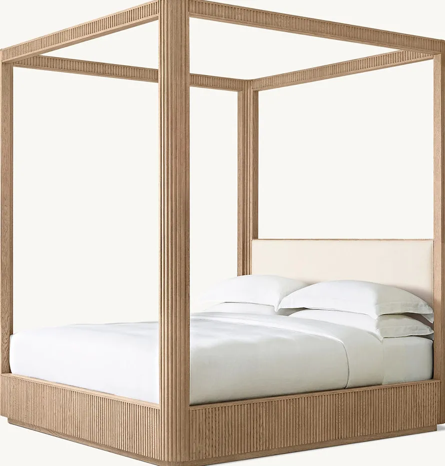 Lit à baldaquin Vauvert en tissu et placage de chêne king size, vue 2 sur 4