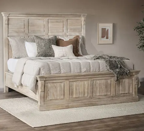 Lit Antibes en bois massif crème king size — lits
