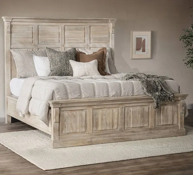 Lit Antibes en bois massif crème king size — lits