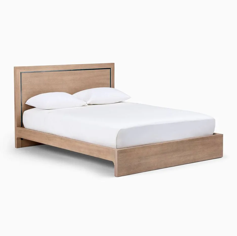 Lit Arles en tissu et placage de chêne king size, vue 3 sur 4