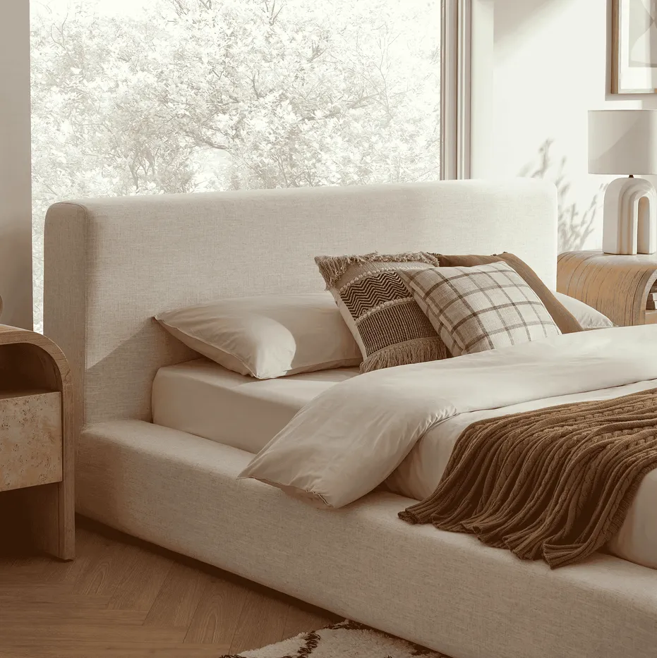 Lit Aspet en tissu et bois massif king size, vue 6 sur 6