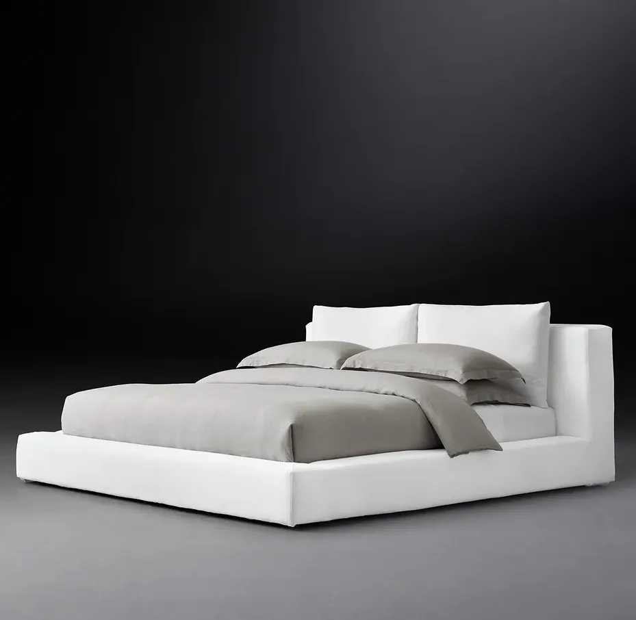 Lit Auzat en bois massif blanc king size, vue 5 sur 6