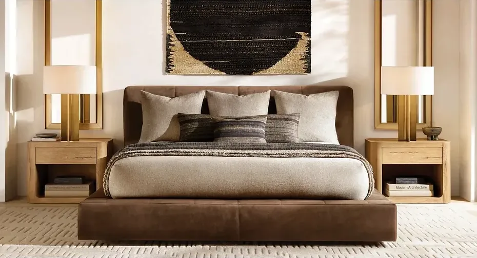 Lit Avallon en tissu et bois massif king size, collection lits ELWOOD HOME
