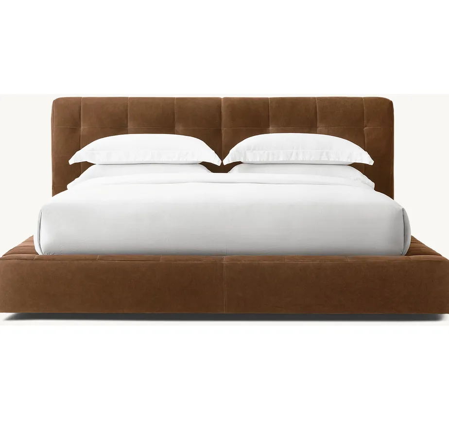 Lit Avallon en tissu et bois massif king size, vue 2 sur 4