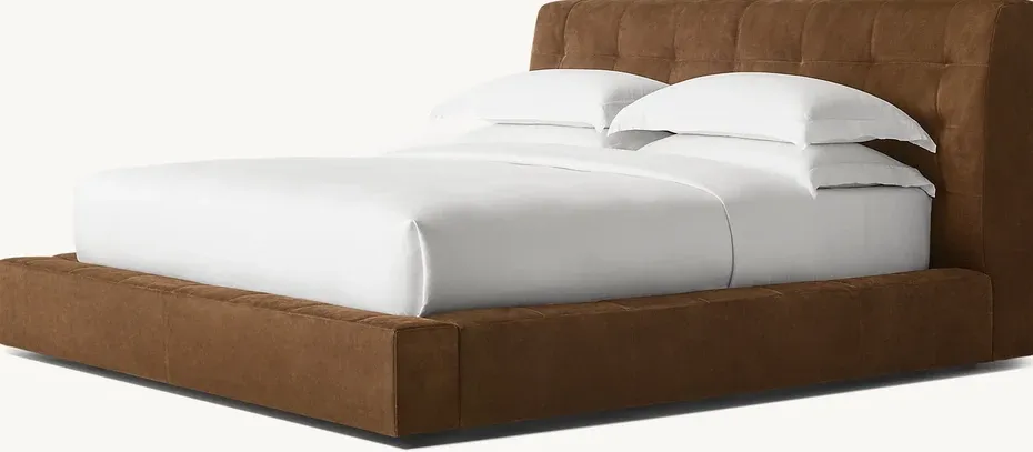 Lit Avallon en tissu et bois massif king size, vue 3 sur 4