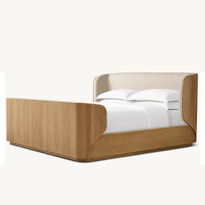 Lit Belle-Île en placage de chêne king size, collection lits ELWOOD HOME