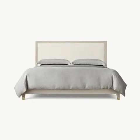 Lit Belvès en tissu et bois massif queen size — lits