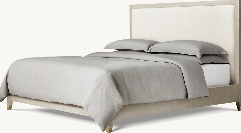 Lit Belvès en tissu et bois massif queen size, vue 2 sur 3