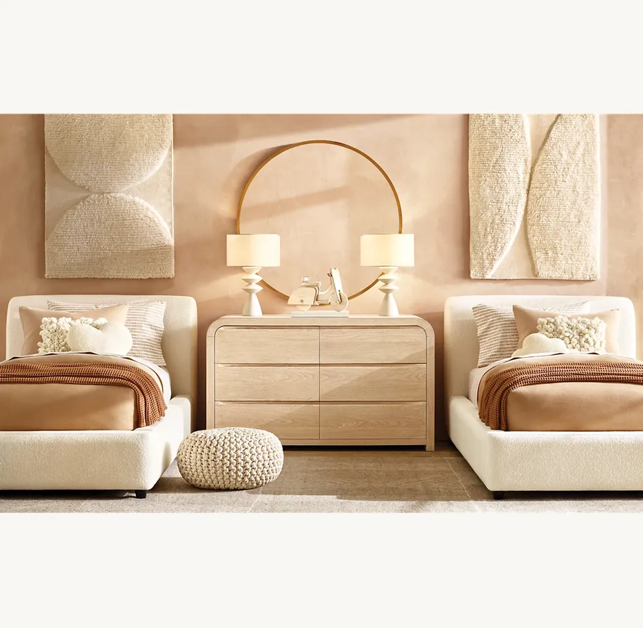 Lit Cotignac en tissu crème, collection lits ELWOOD HOME