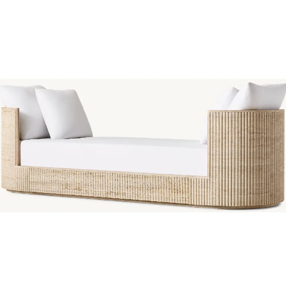 Lit de repos Largentière en tissu et travertin, vue 3 sur 5